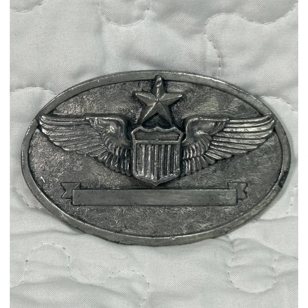 Vintage 1983 Buckle Connection Senior AAF USAF Pilot Wings Belt Buckle Silver